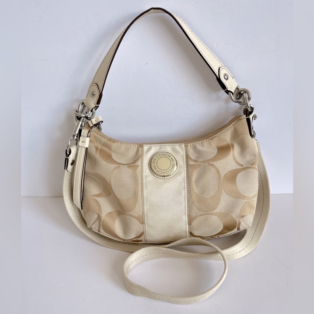 Coach Cream and Tan Shoulder Bag